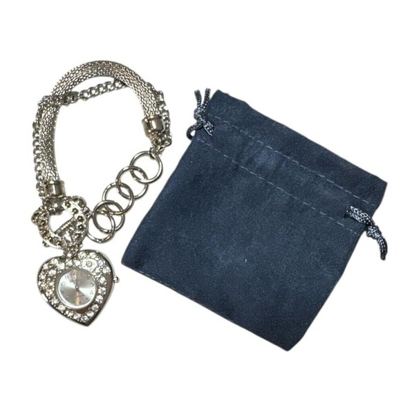 Geneva Platinum Bling Heart Charm Bracelet Watch‎ Adjustable Silver New Battery - Picture 1 of 5